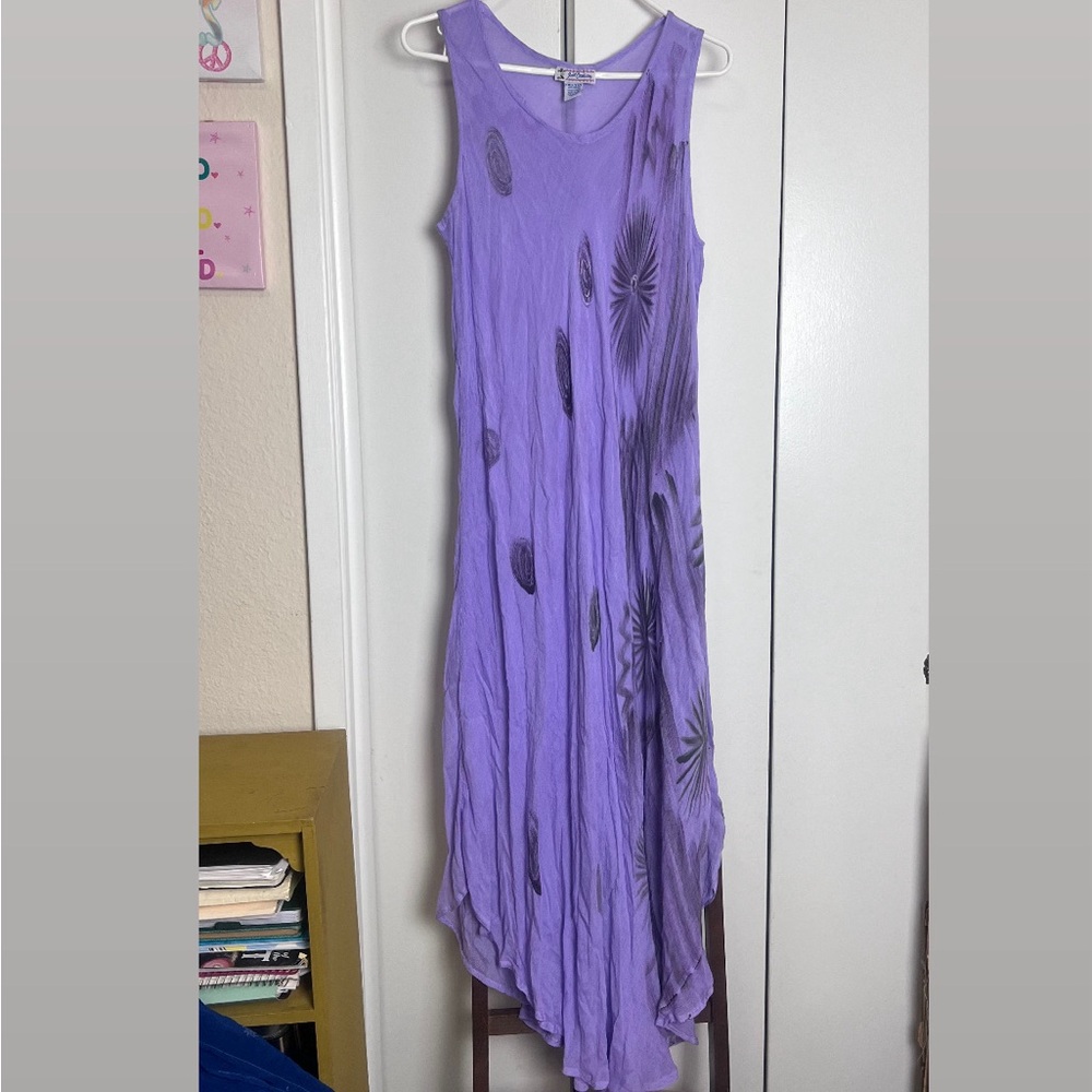 Vintage Just Cruising Purple Sleeveless Embroidered Dress Tie Back Free Size Vtg